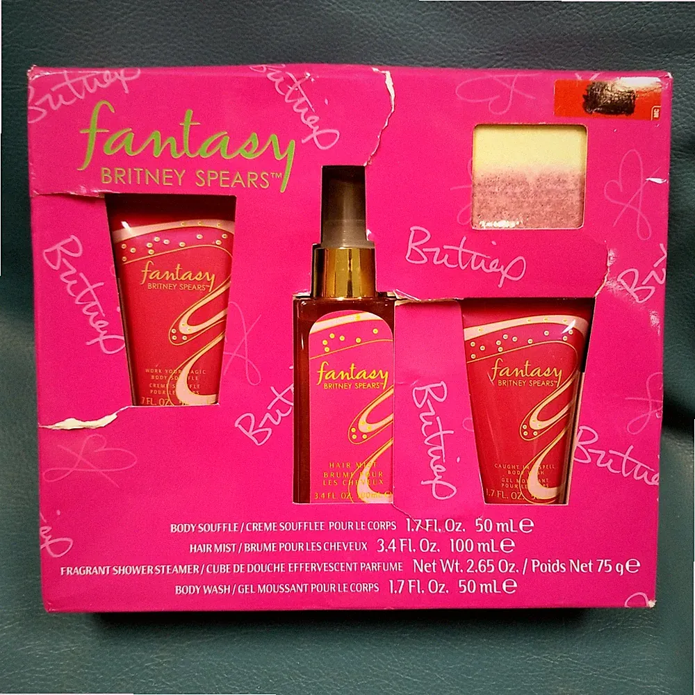 Fantasy Britney Spears 4 Pc Fragrance Gift Set Steamer Hair Mist Souffle Wash